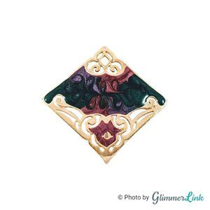 Vintage Swirled Enamel Diamond Shape Ornate Brooch